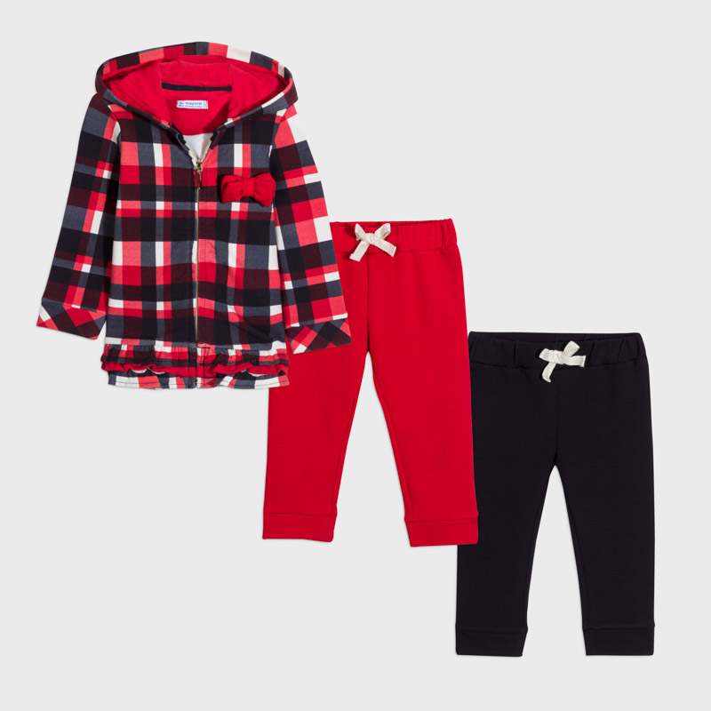 Tuta 2 Pantaloni A Quadri Bimba Rosso Marino Mayoral