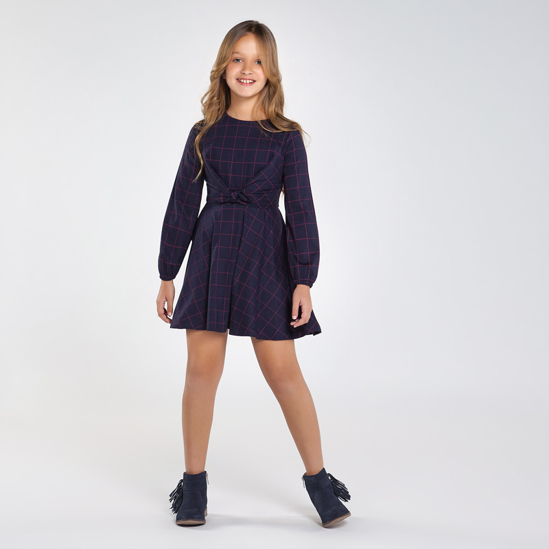 Vestito Quadri Nodo Ragazza Blu Navy Mayoral