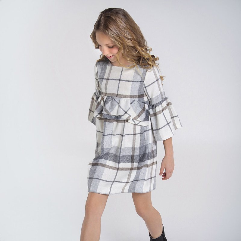 Vestito Quadri Volant Ragazza Grigio Mayoral